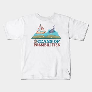 oceans of possibilities whale with book Kids T-Shirt